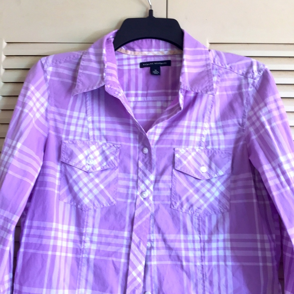 Banana Republic M All Cotton lavender plaid top